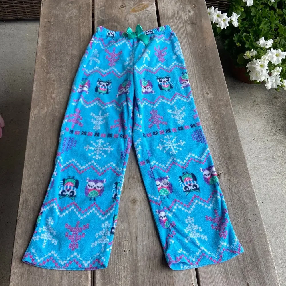 St. Eve Girls Lounge Pants Size 10 Snowflakes Owls Blue Pink Pajama‎ Fleece
